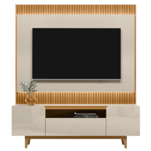 Rack Orlando + Painel São Paulo 1.8 Tauari/ Off White Brilho